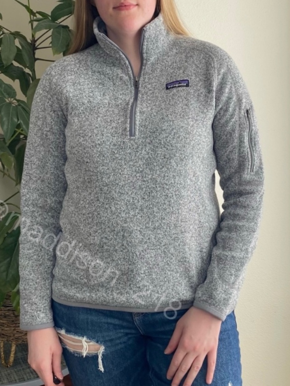 Patagonia Better Sweater 1/4-Zip Fleece Large Birch White Slim Fit Grey L